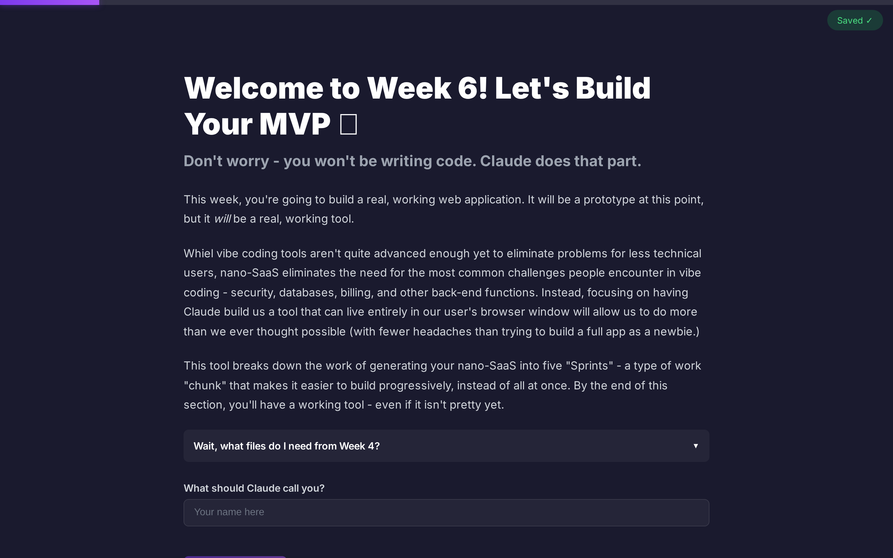 Cohort program MVP week